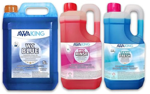 Liquido WC Quimico Portatil, Similar Aqua KEM Blue, 5L + Rinse 2L + Tank Fresh 2l, Liquido WC Quimico, Aguas Negras, Cisterna y Aguas Grises, Camper,Potti,Aguas Negras Autocaravanas,Depósito Residuos