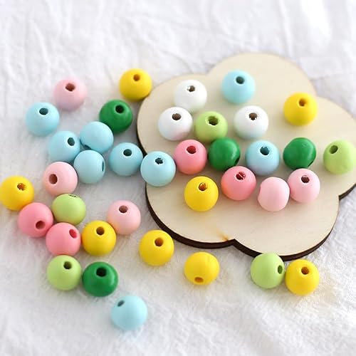 YIEUR 400 Stück runde Holz Perlen,12mm Lose bunte Holzkugeln mit Loch, bunte Bastelperlen holz mit loch für DIY Schmuck Handwerk (Bunt-12mm)