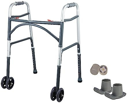 Bariatrischer robuster zusammenklappbarer Gehwagen mit Rädern für Senioren, Erwachsene, extra breiter Vorderrad-Laufwagen (2 12,7 cm Räder) und 2 Paar kostenlose Gleiter, Größe für Erwachsene bis zu