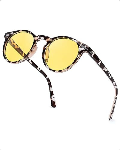 SIPHEW Lunettes de vision nocturne rétro rondes jaunes polarisées idéales pour la conduite de nuit, dans des conditions de faible luminosité