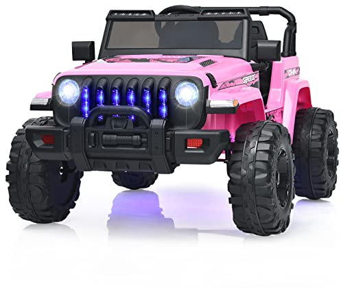 COSTWAY Elektroauto für Kinder, 12 V, mit Fernbedienung, 2,4 G, Elektrofahrzeug mit Licht & Musik, langsamer Start, Belastung 35 kg, für 2 Kinder von 3 – 8 Jahren (rosa)