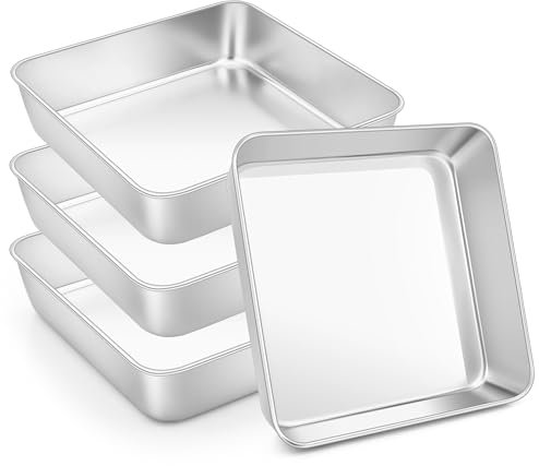 HaWare Set di 4 pirofile, quadrate, in acciaio inox, piccoli stampi rettangolari, ideali per lasagna/brownie/torte, sani e lavabili in lavastoviglie, 15 x 15 x 5 cm