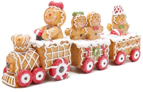 Hodao Lebkuchenmann-Zug-Figuren, handgefertigt, Polyresin, Weihnachtsdekoration, Geschenk & Zuhause, Weihnachten, Party, Winter-Dekoration, 24 cm
