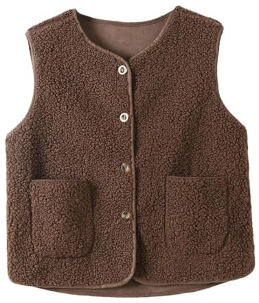 Automne Hiver Laine Peau de Mouton Veste Sans Manches Femmes Épais Gilet Lâche Peluche Faux Cuir Gilets Polaire Manteau, auburn, M