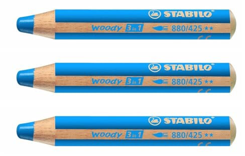 STABILO Woody 3-in-1 Bleistifte, extra groß, Kobaltblau, mittelgroß, 3 Stück