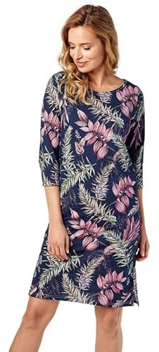 Mademoiselle Sommeil Damen Nachthemd | ¾ Ärmel in Marineblau mit Floralem Druck | Rundhalsausschnitt & Gerader Saum | 100% Baumwolle