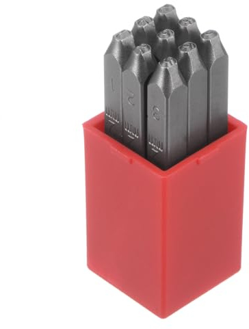 QUARKZMAN 9Stk Nummer Stempel Set 5/64 2mm Umgekehrt Stanzen Hoher Werkzeugstahl 0-9 Stanze Presse Werkzeuge Metall Stempel Set Hammer Hand Stanze für Metall Kunststoff Holz
