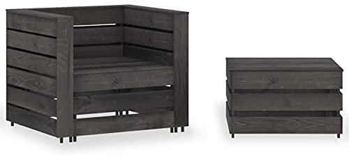 JUDYY 2-TLG. Garten-Paletten-Lounge-Set, Möbelsets, Gartenmöbel, Garten Lounge, Lounge Set, Terrassenmöbel, Loungemöbel Terrasse, Kiefernholz Grau Imprägniert