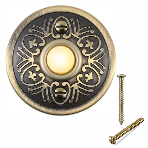 HEBEOT Timbre de metal con botón pulsador en bronce, iluminación LED, interruptor de timbre de puerta, accesorios de montaje en pared
