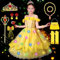 COYBTO Prinzessin Kleid Mädchen, LED Leuchtendes Belle Cinderella Rapunzel Kostüm Mädchen mit LED Krone Zauberstab Set, Faschingskostüme Kinder Belle Prinzessin Kostüm Mädchen für Karneval (Gold, 110)
