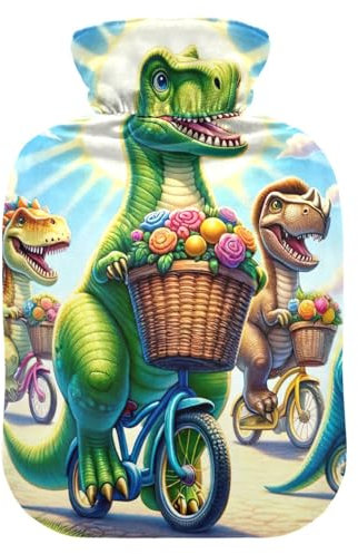 Dinosaurs Riding Bicycle02 Hot Water Bottles Water Heating Pad Hot Water Bag for Foot Bed Warmer Pain Relief, 1L