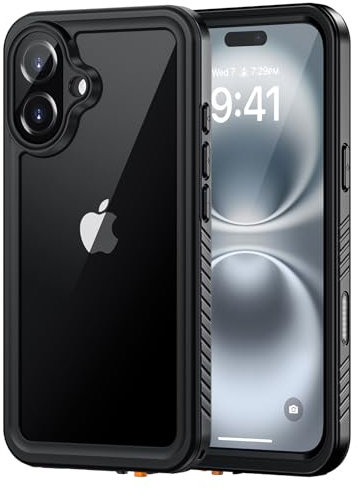 Lanhiem for iPhone 16 Plus Case, IP68 Waterproof Dustproof Shockproof Cases with Built-in Screen Protector, 360 Full Body Heavy Duty Rugged Phone Cover for iPhone 16 Plus - 6.7 inch (Black/Clear)