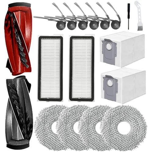 18 Stück Zubehör für Roborock Qrevo Curv/Qrevo Curve/Qrevo Curv S5X/ Qrevo Edge/Qrevo Edge S5A Staubsauger,1 Paar Hauptbürste 6 Seitenbürsten 2 Filter 4 Rag 2 Staubbeutel