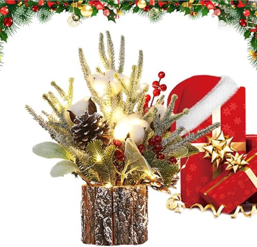 Albero di Natale in vaso: albero di Natale artificiale con ananas, decorazioni natalizie in legno | piante in vaso finte da 10 cm / 3,94 pollici decorazioni interne natalizie per la scrittura