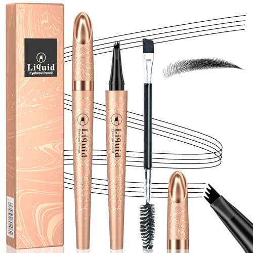 Ledeak Microblading Eyebrow Pen, 3D Magic Eyebrow Pencil with 4 Fork Tip, Waterproof Smudgeproof Brow Pencil, Natural Precise Brow Pen, Long-Lasting Makeup Fine Stroke Eye Brow Pencil (Black)
