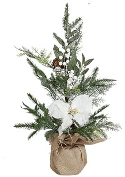 MACETA ABETO CON FLORES PASCUA BLANCA