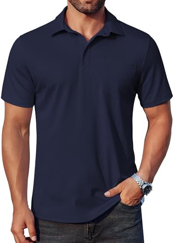 COOAFNDY Polo Shirts for Men Golf Tops Short Sleeve Summer Shirts Active Wear T Shirt Plain Stretch Polo Shirt Navy Blue L