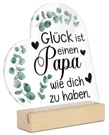 Putuo Decor Acryl Deko Schild - Glück ist, einen Papa wie Dich zu haben, liebevolle Tischdeko mit Holzsockel, Geschenk für Vater, Vatertag, Geburtstag, Dankeschön