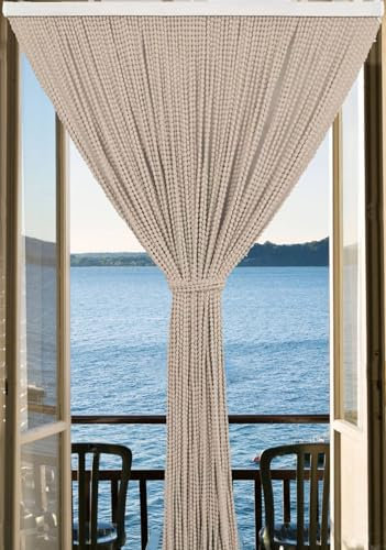 Susanna Home – Tenda Antimosche a Fili con Telaio in PVC per Interni ed Esterni, Zanzariera Decorativa per Porte e Finestre, Corda a Pallini - Disponibile In Diversi Colori e Misure (BEIGE, 140X230)