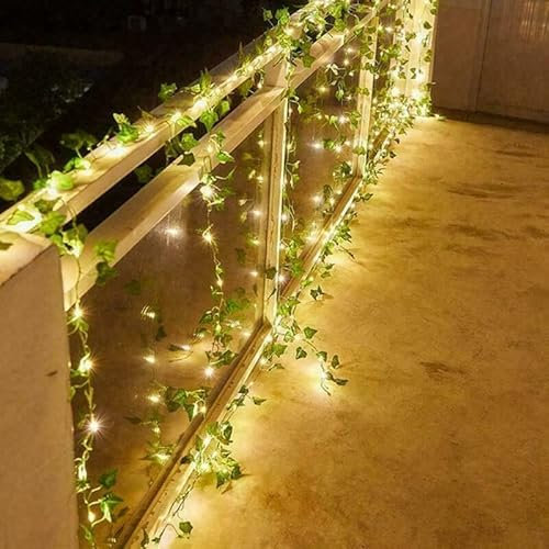 Garden Mile Solar String Lights 12m 120 LED Artificial Ivy vines with Fairy Lights Solar Powered Fake Ivy Weatherproof Durable Maple Laves Garland for Garden Patio Decoration