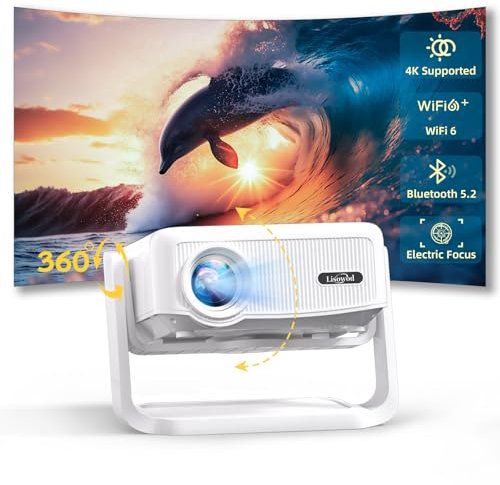 Beamer丨[Elektrischer Fokus丨Auto Keystone] 4K Full HD 1080P Unterstützt,WiFi 6 und Bluetooth丨Mini beamer, 300 Zoll, 360-Grad-Drehbar Projektor, Ideal für Heimkino丨Outdoor Beamer Kompatibel mit Handy,PC