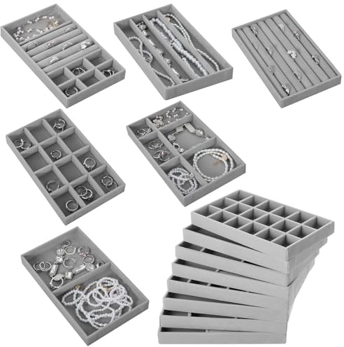 Sibosen 12 Stück Schmuckaufbewahrung Schublade Schmucktabletts Schmuck Organize aus Samt mit herausnehmbaren Trennwänden,Schmucktablett Schmuck Organizers zur Ringen, Ohrringen, Halsketten