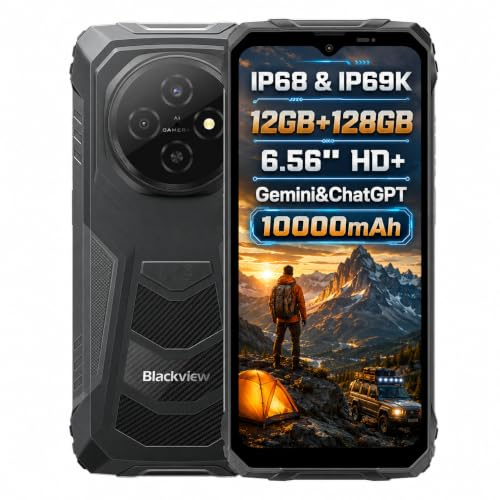 Blackview FORT 1 AI Smartphone Rugged, IA Magico Fotografico Editor, 12GB+128GB, Batteria 10000mAh, 16MP+8MP, Schermo 6.56'' HD+, IP68 IP69K Cellulare Antiurto, Android 15 DUAL SIM, GPS NFC Nero