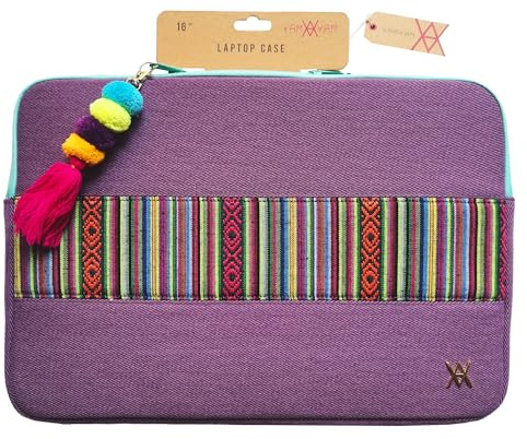WONDEE Maletín Funda Portátil 15,6/16 Pulgadas Diseño de Tela Bordada Estilo Étnico y Original Tirador - Funda para Ordenador Portátil Macbook Pro 16 Pulgadas Acolchada y Reforzada con Cremallera