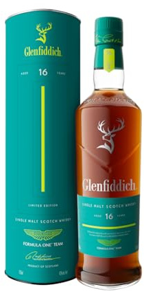 GLENFIDDICH Whisky Escocés Single Malt 16 Años, 70 cl – Edición Limitada | Intenso y complejo | Envejecido en barricas de roble americano | Colaboración Aston Martin F1® | 43% vol
