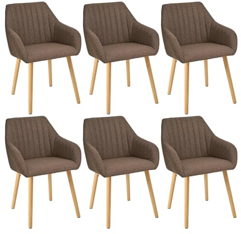 Goeurvant Esszimmerstühle Beige Holzbeine mit Armlehne 6er Set Stuhl Esszimmer Küchenstuhl Polsterstuhl Armlehnenstuhl aus Polyester Wohnzimmerstuhl für Esszimmer Küche Braun