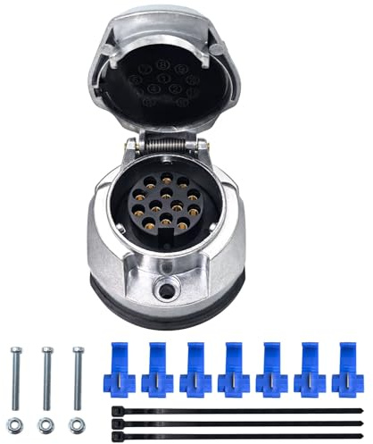 AOJO Kit de enchufe de remolque de 13 pines de metal, juego de enchufes de enganche de remolque de caravana de 13 polos de aluminio - Impermeable - Incluye accesorios de instalación