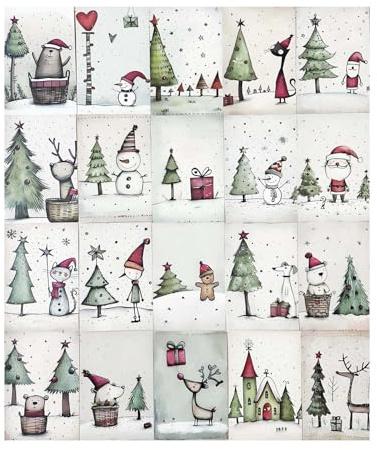 agogue 20 Stück Weihnachtskarten Basteln, Weihnachtsmänner Weihnachten Schneemann und Lustige Rentiere, Weihnachtspostkarten für Herstellen Weihnachtsgrußkarten