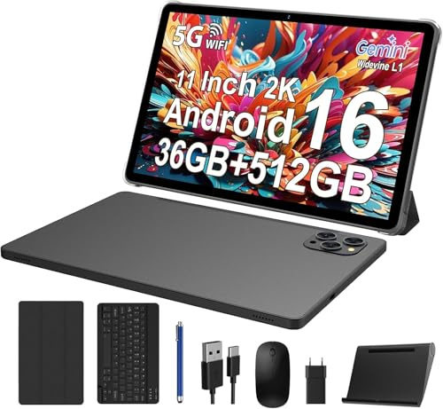 DEEMWOLF Tablet 11 inch Android 16 Tablet WiFi 5G,Octa-Core/36GB RAM+512GB ROM/8000mAh/20W/13+8MP/Face ID/TÜV/GMS/BT5.0/GPS,Android Tablets,Grey