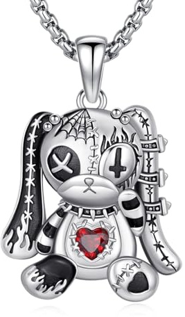 PARYFO 925 Sterling Silber Gothic Schmuck Voodoo Puppen Halskette Gothic Anhänger mit Kaninchen/Bär Geburtstags und Halloween Geschenkefür Frauen und Mädchen, mit Edelstahlkette