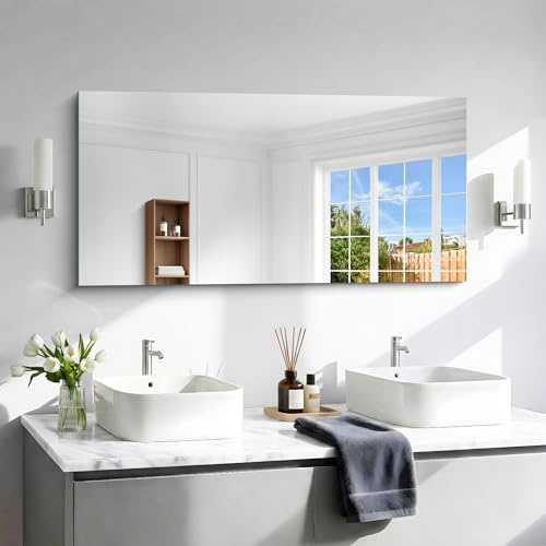 NIMURY Rechteckiger Wandspiegel, 120x60 cm rahmenloser Badezimmerspiegel mit geraden Ecken, rechteckiger Spiegel für Badezimmer, Schlafzimmer und Wohnzimmer, horizontal und vertikal montierbar