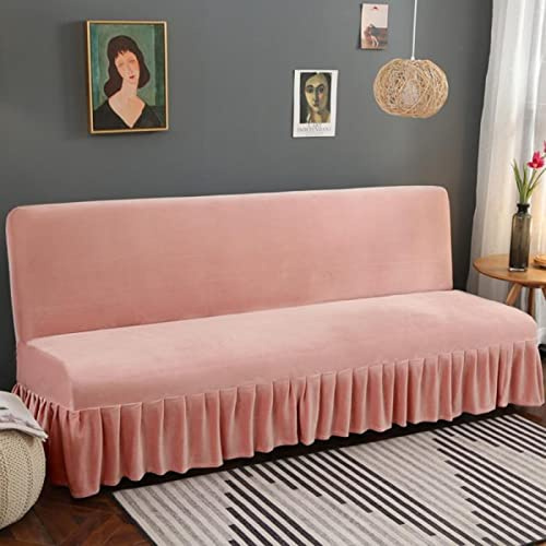 Générique Velours Housse Clic Clac Bz avec Jupe à Volants, Housse pour Canapé très Extensible, épais et Doux, Style champêtre Rose Petit (120-140 cm)