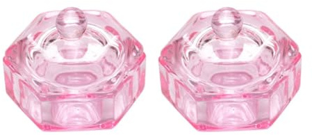 Copa de Manicura de Cristal con Tapa, 2 Piezas, Rosa | Vasos para Mezclar Polvo y Líquido, Vidrio para Decoración de Uñas, Uso Doméstico y Profesional