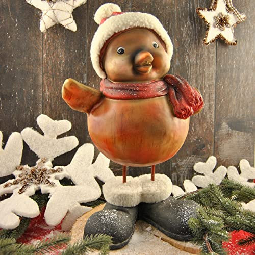 MW Handel XXL Vogel mit Pudelmütze 45 cm Dekofigur Winter Deko Aussendeko Weihnachten Weihnachtsdekoration Xmas Winterdekoration neu Fell Plüsch Mütze