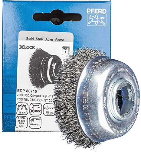 PFERD Topfbürste, ø 75mm, ungezopft, 0,30mm Stahldraht, X-LOCK-Aufnahme, 43469006 – für schnelle und komfortable Werkzeugwechsel