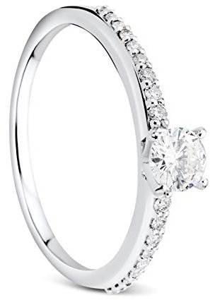 OROVI Damen Ring Weißgold 0.30 Ct Zentraler Solitär Diamant Verlobungsring 9 Karar (375) Gold und übrige Diamanten Brillanten 0.10 Ct
