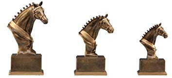 Henecka Reitsport-Pokal, Resinfigur Pferdekopf, altgold Bronze, mit Wunschgravur, Größe 14,5 cm