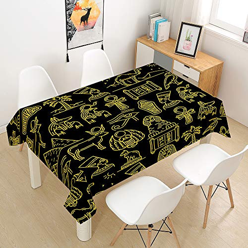 Oduo Tischdecke Wasserdicht Polyester Rechteckig, Tischdecke mit Alte Ägypten-Serie Pflegeleicht Fleckschutz Ölfest Abwaschbar Outdoor Garten Deko Farbe & Größe Wählbar (Golden,100x140cm)
