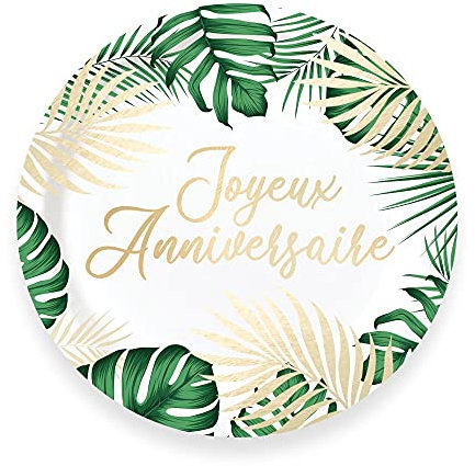 STC - 6 ASSIETTES CARTON ANNIVERSAIRE TROPICAL PARTY 23CM