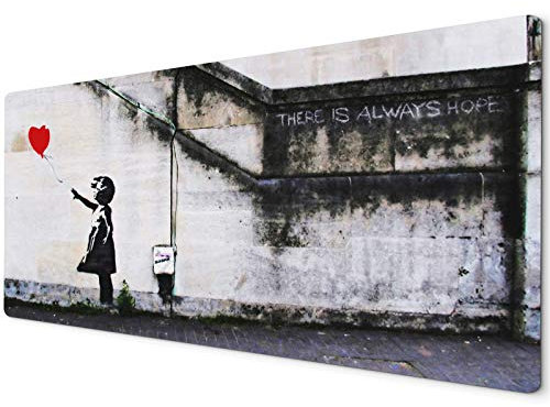 900 x 400 Mouse Mat | Full Desk Mouse Mat | Large Mouse Mat | Desk Mat Large | XXL Mouse Pad | Mouse Pad Large | Banksy Balloon Girl Red Abstract