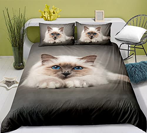 Timiany Bettwäsche Katze Drucken-Motiv 135x200cm Für Baby Kinder Mädchen Mikrofaser Tiere Cat Bettbezug Mit 2 Kissenbezug 80x80cm- Kuschelig & Flauschig (Tiere Cat-K,135x200+80x80)