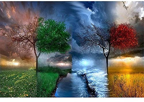 5D Diamond Painting,Diamant Painting Set,Vier-Jahreszeiten-Baum Round Drill DIY Vollbohrer Kinder Diamond Painting Bilder Strass Stickerei Mosaik Gemälde Kreuzstich für Home Wall Décor 50x70cm 20x28in