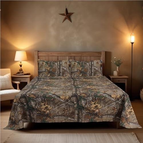 Boston Linen Company Realtree Xtra Camouflage-Bettwäsche-Set für King-Size-Betten, Polyester-Baumwollgewebe, superweich, pflegeleicht, Perkal-Gewebe, Camouflage-Bettwäsche, King Size