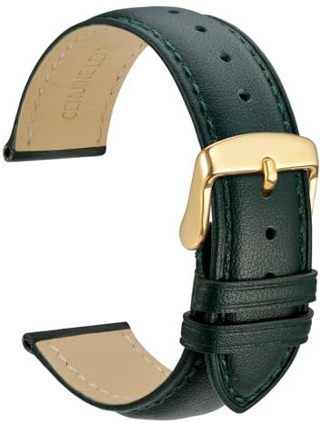 WOCCI 18mm Vintage Bracelet Montre en Cuir pour Homme Femme, Sangle de Rechange avec Boucle Dorée (Vert Foncé)