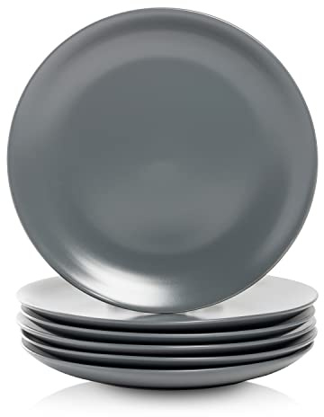 10 Strawberry Street Wazee Matte 10.5 Coupe Dinner Plate, Set of 6, Charcoal Gray