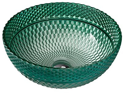 Ksunun Waschbecken Runden Kristallglas Aufsatzwaschbecken Modernes Design Aufsatz Waschschale mit Messing Wasserablauf und Montage Ring, Handwaschbecken für Bad,Grün